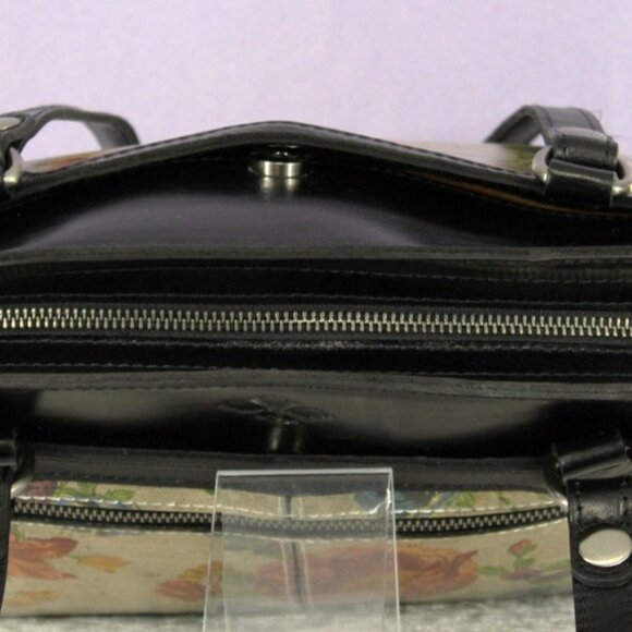 Patricia Nash Floral Print Leather Trim Tote Bag Black Tan Zip Top NWOT - Picture 4 of 13